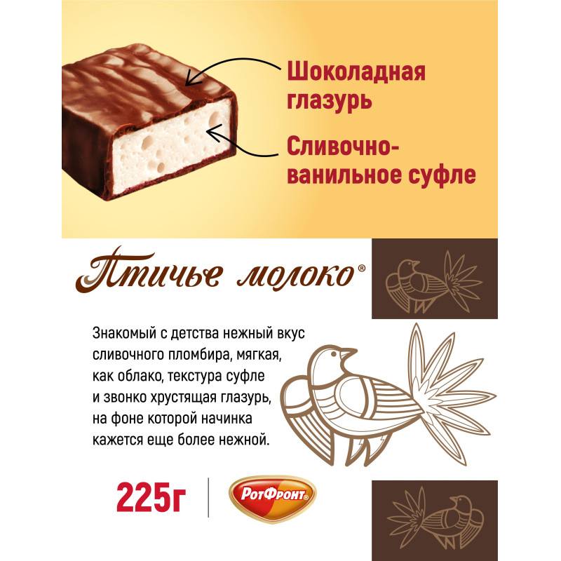 Конфеты шоколадные Рот Фронт Птичье молоко сливочно-ванильн., 225г