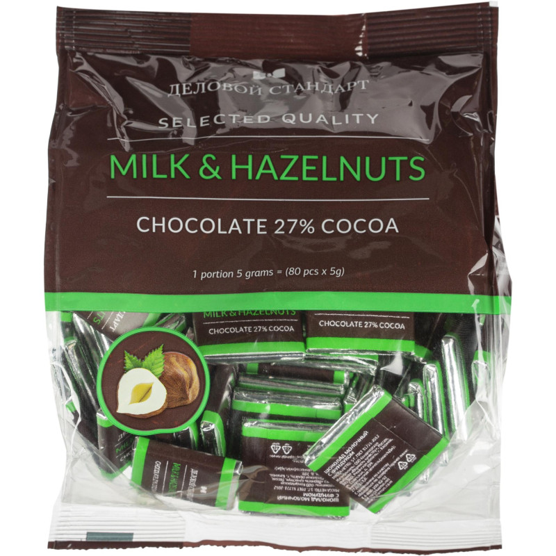 Шоколад порционный Деловой Стандарт Milk&amp;hazelnuts, 5г/80шт