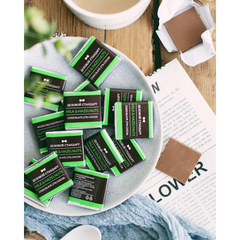 Шоколад порционный Деловой Стандарт Milk&amp;hazelnuts, 5г/80шт