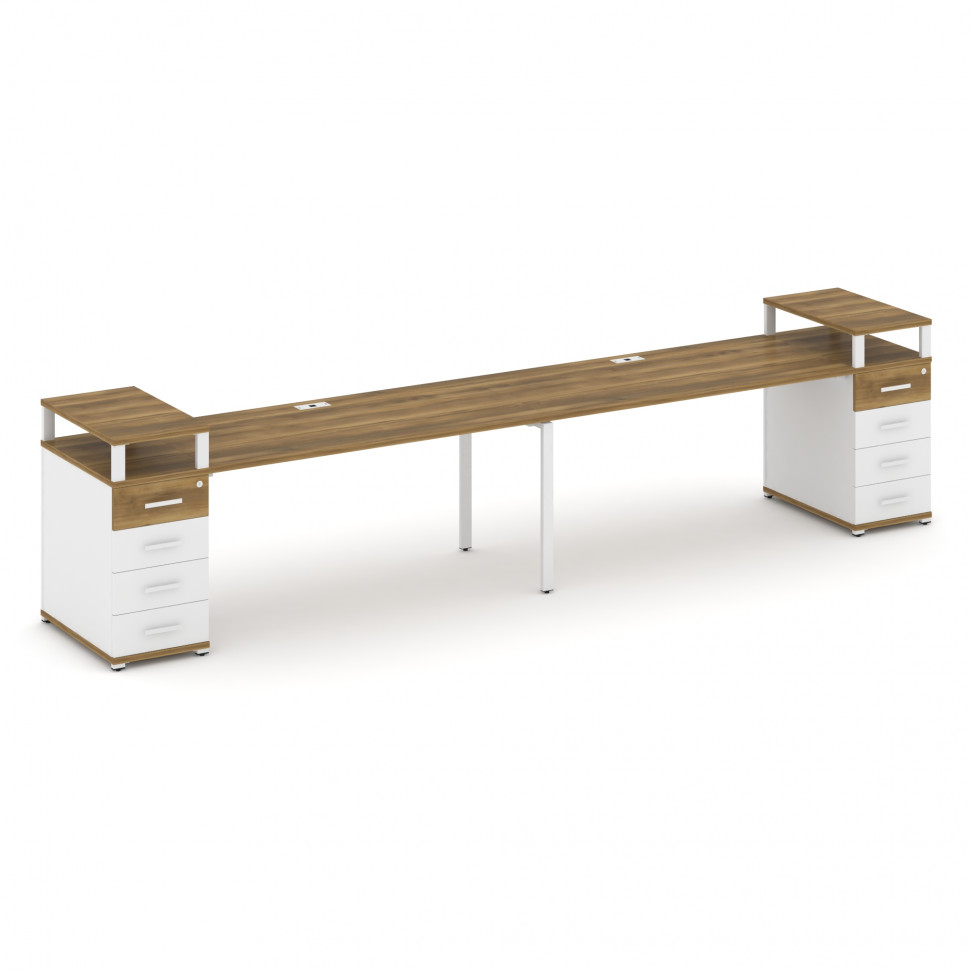 Concept Рабочая станция 2 места с 2 опорными тумбами CN.ORS-428 W Сандал Янтарный/Белый Бриллиант/Ме