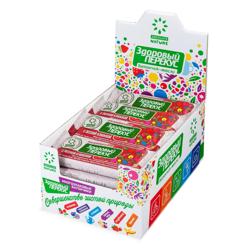 Батончик мюсли Здоровый Перекус с клюквой, 55гх20шт/уп Батончик мюсли Здоровый Перекус с клюквой, 55гх20шт/уп