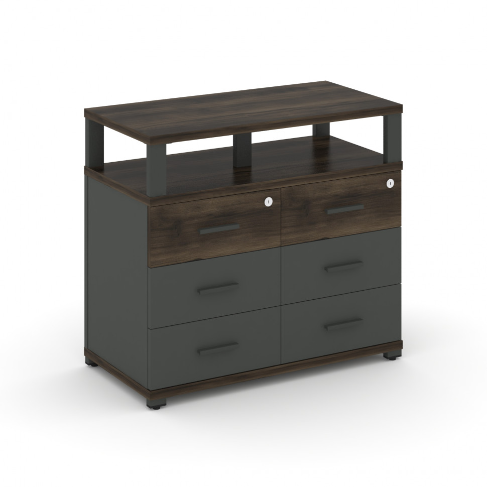 Concept Тумба приставная широкая 6 ящ. с надставкой широкой CN.TSP-009 A Дуб Мали/Антрацит/Металл Ан Concept Тумба приставная широкая 6 ящ. с надставкой широкой CN.TSP-009 A Дуб Мали/Антрацит/Металл Ан