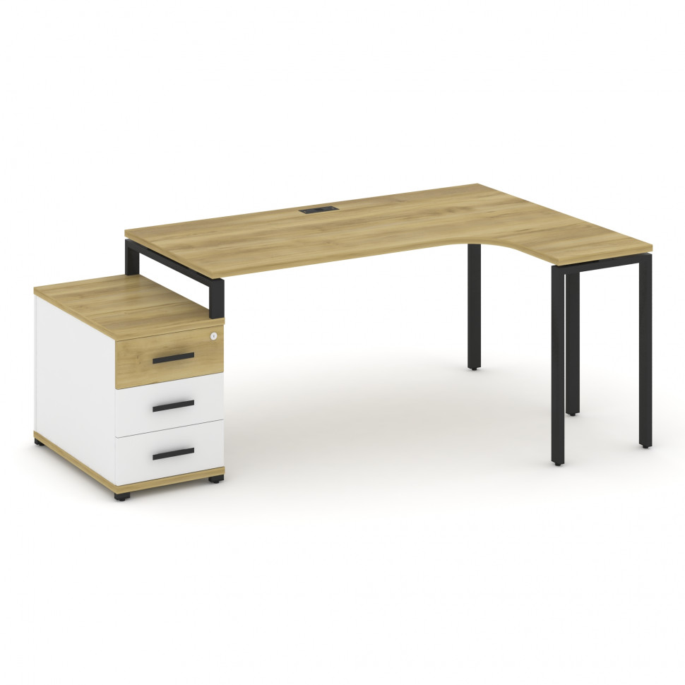 Concept Стол эргономичный с опорной тумбой CN.SA-303(R) B Дуб Винченцо/Белый Бриллиант/Металл Черный