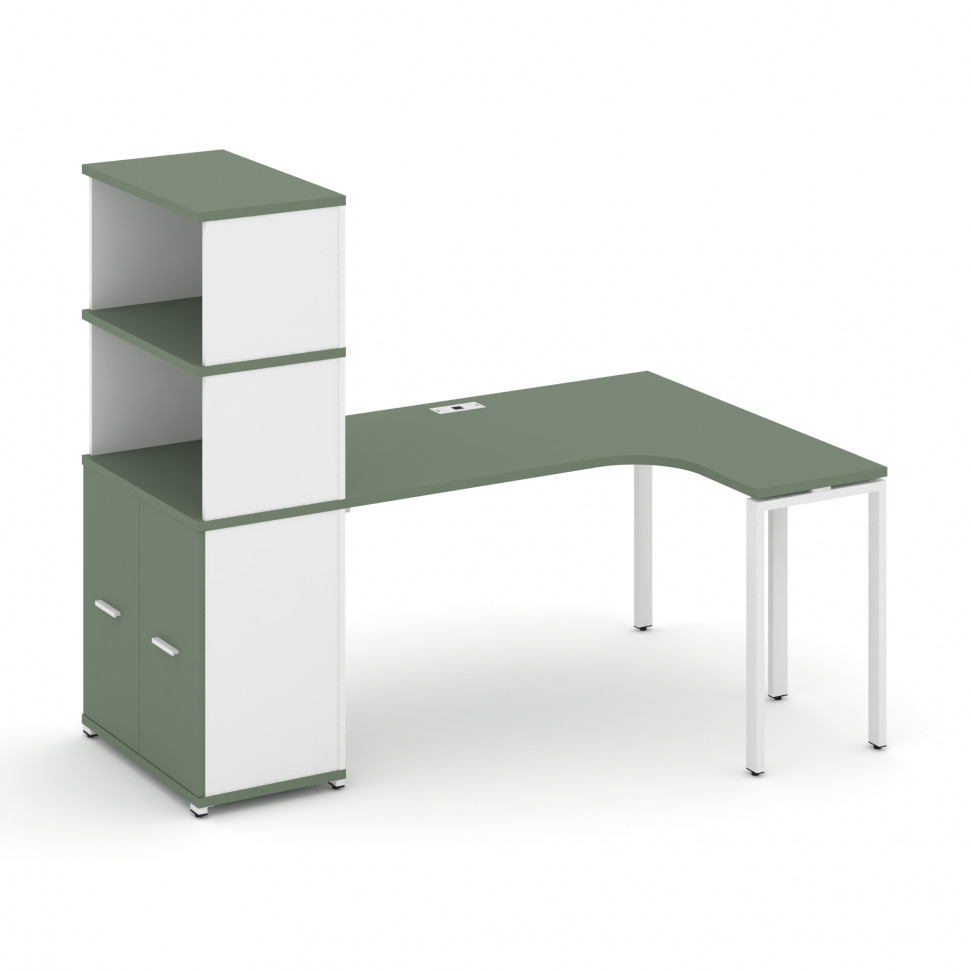 Concept Стол эргономичный с опорным распаш. шкафом с надставкой выс. CN.SA-215(R) W Кобо/Белый Брил Concept Стол эргономичный с опорным распаш. шкафом с надставкой выс. CN.SA-215(R) W Кобо/Белый Брил