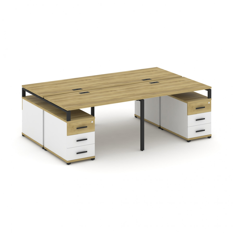 Concept Рабочая станция 4 места с 2 двухсторонними опорными тумбами CN.DRS-326 B Дуб Винченцо/Белый