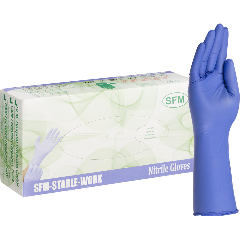 Перчатки однораз. SFM нитрил неопудр. синие удл. M 100 (шт/уп),ПС