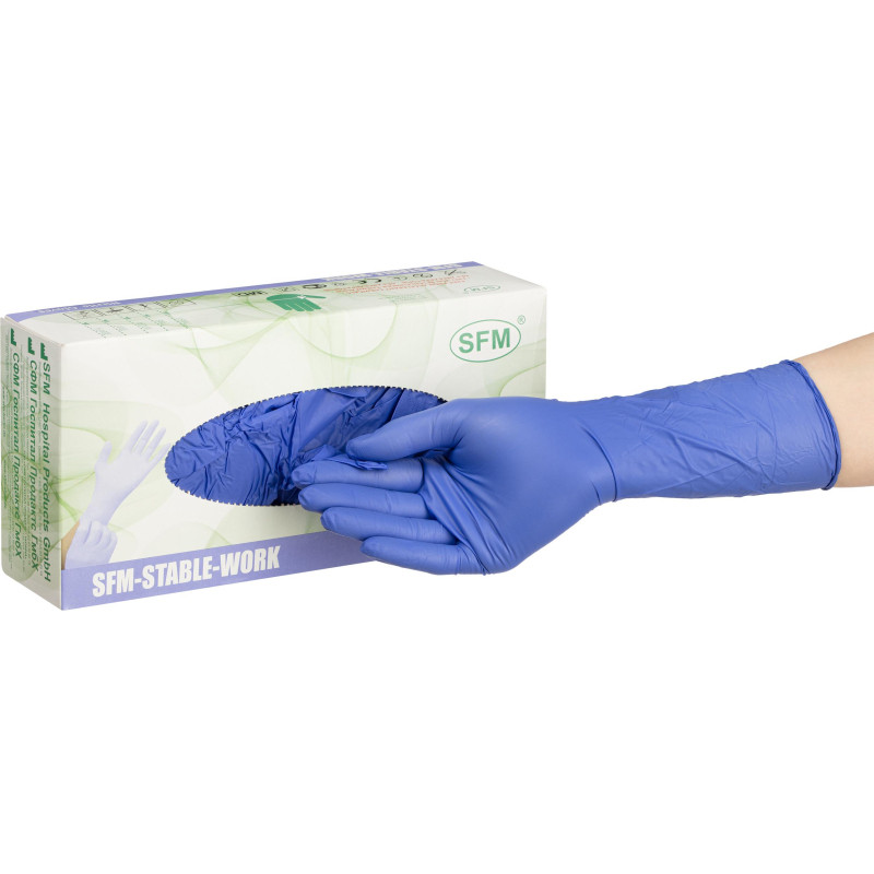 Перчатки однораз. SFM нитрил неопудр. синие удл. M 100 (шт/уп),ПС