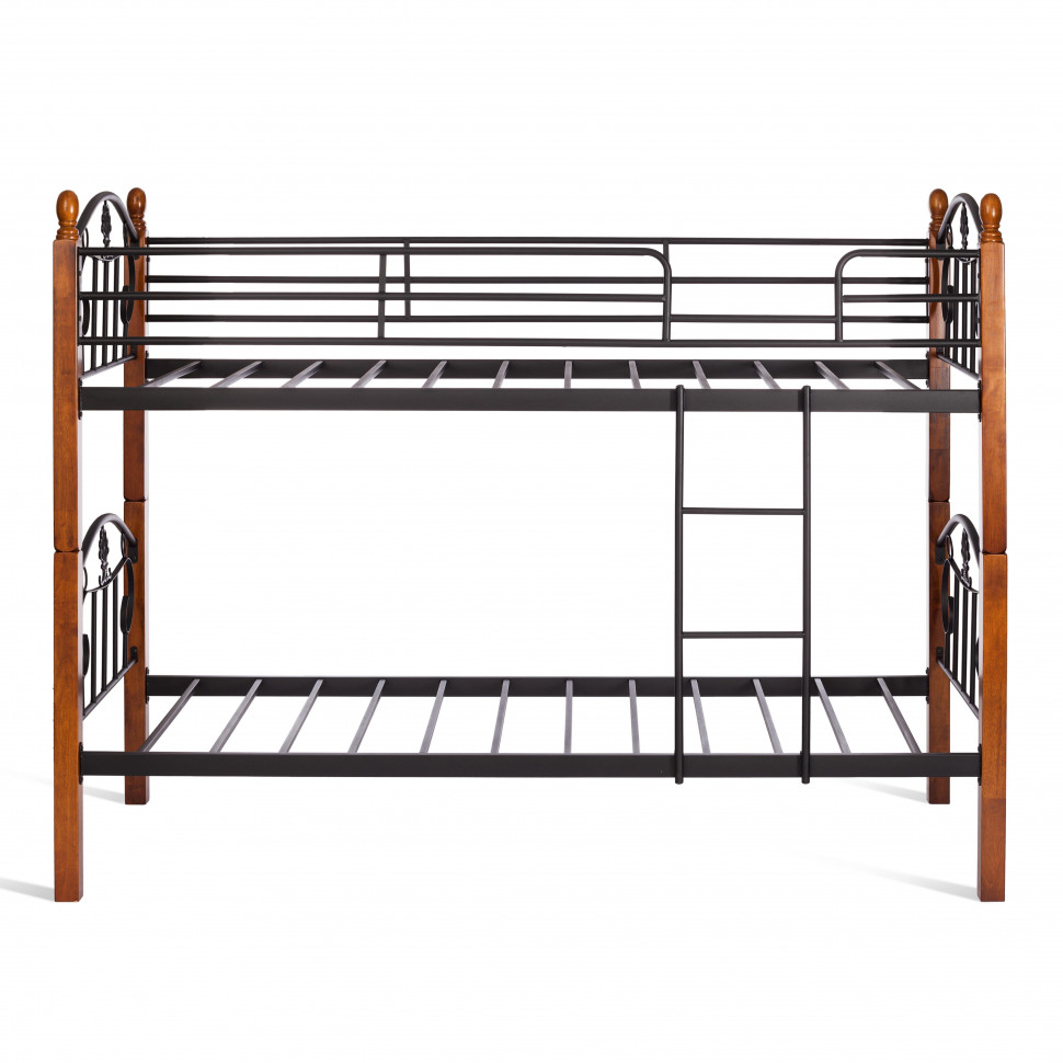 Кровать BOLERO двухярусная дерево гевея/металл, 90*200 см (bunk bed), красный дуб/черный