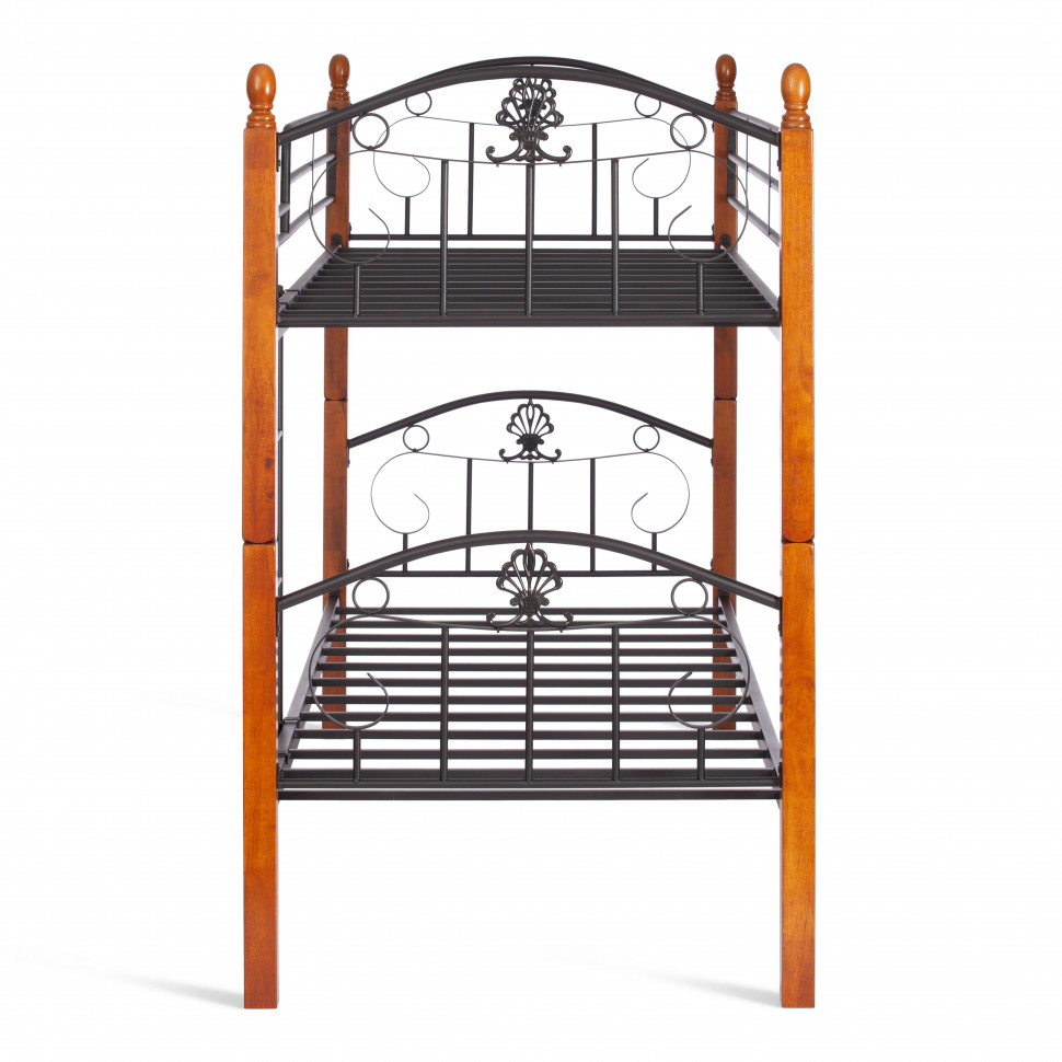 Кровать BOLERO двухярусная дерево гевея/металл, 90*200 см (bunk bed), красный дуб/черный