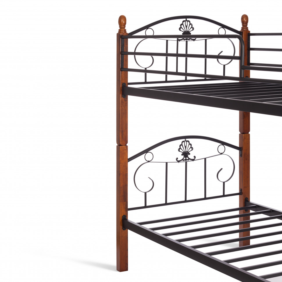 Кровать BOLERO двухярусная дерево гевея/металл, 90*200 см (bunk bed), красный дуб/черный
