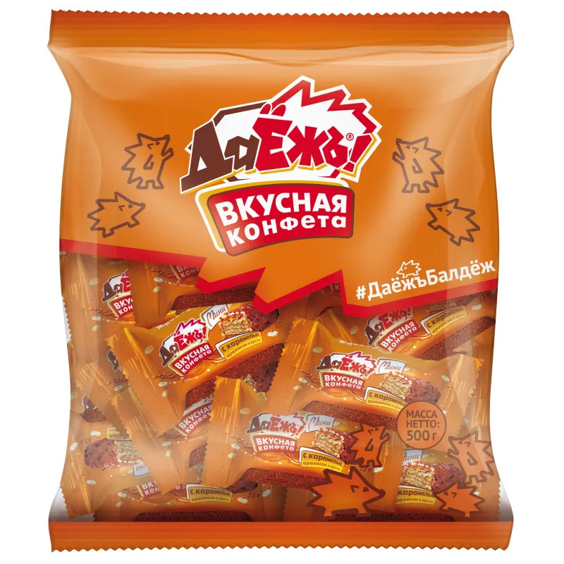 Конфеты ДаЁжъ вафельные мини с карамелью, арахисом и криспи, пакет 1кг