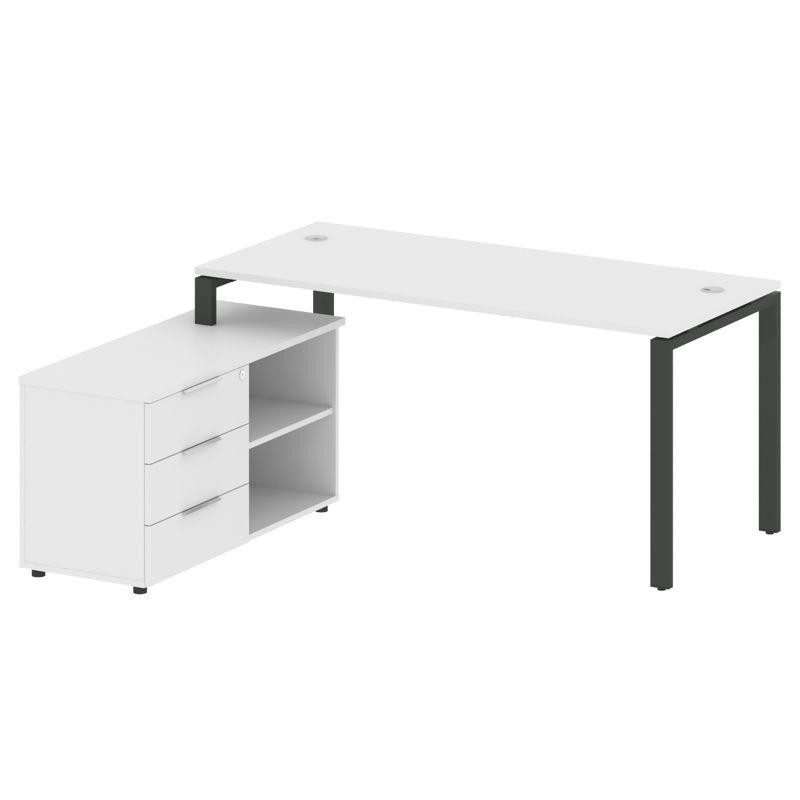 Metal System Рабочая станция с тумбой на П-образном м/к БП.РС-СТС-2.4 (L) Белый/Металл Антрацит 1700