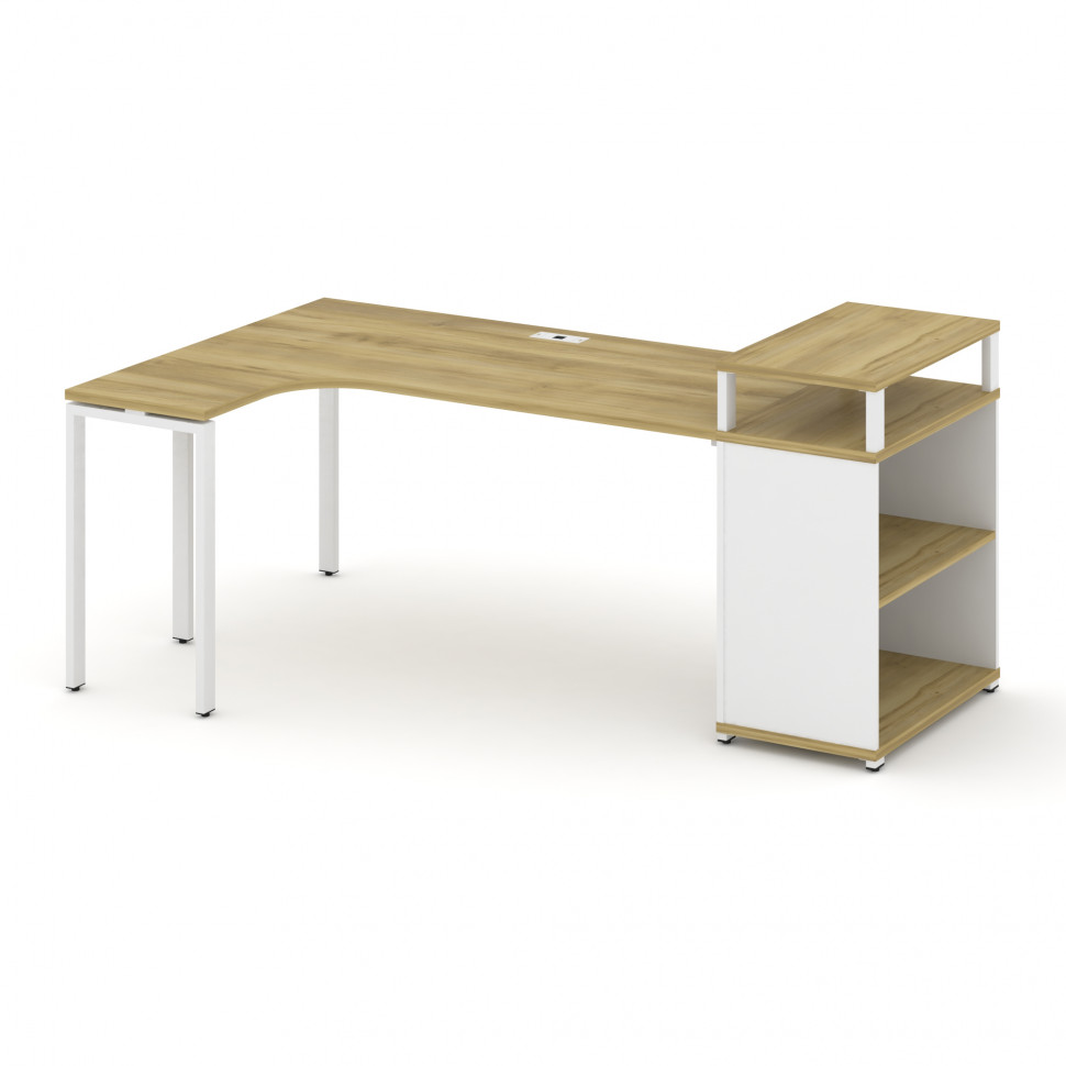 Concept Стол эргономичный с опорным стеллажом с верх. горизонтом CN.SA-204(L) Дуб Винченцо/Белый Бри