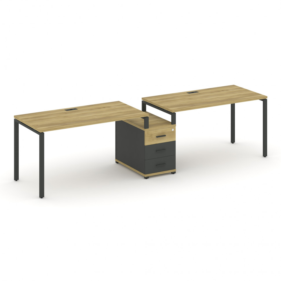 Concept Рабочая станция 2 места с 1 опорной тумбой CN.ORS-301 A Дуб Винченцо/Антрацит/Металл Антраци