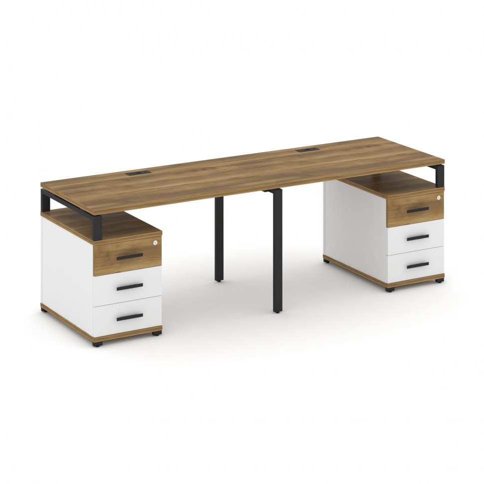 Concept Рабочая станция 2 места с 2 опорными тумбами CN.ORS-318 B Сандал Янтарный/Белый Бриллиант/Ме