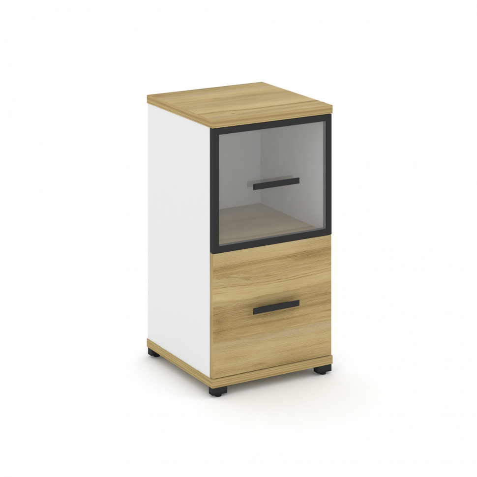 Concept Шкаф 1 узкая секция, 2 ниши CN.STU-212 RPB B Дуб Винченцо/Белый Бриллиант/Металл Черный/Проз