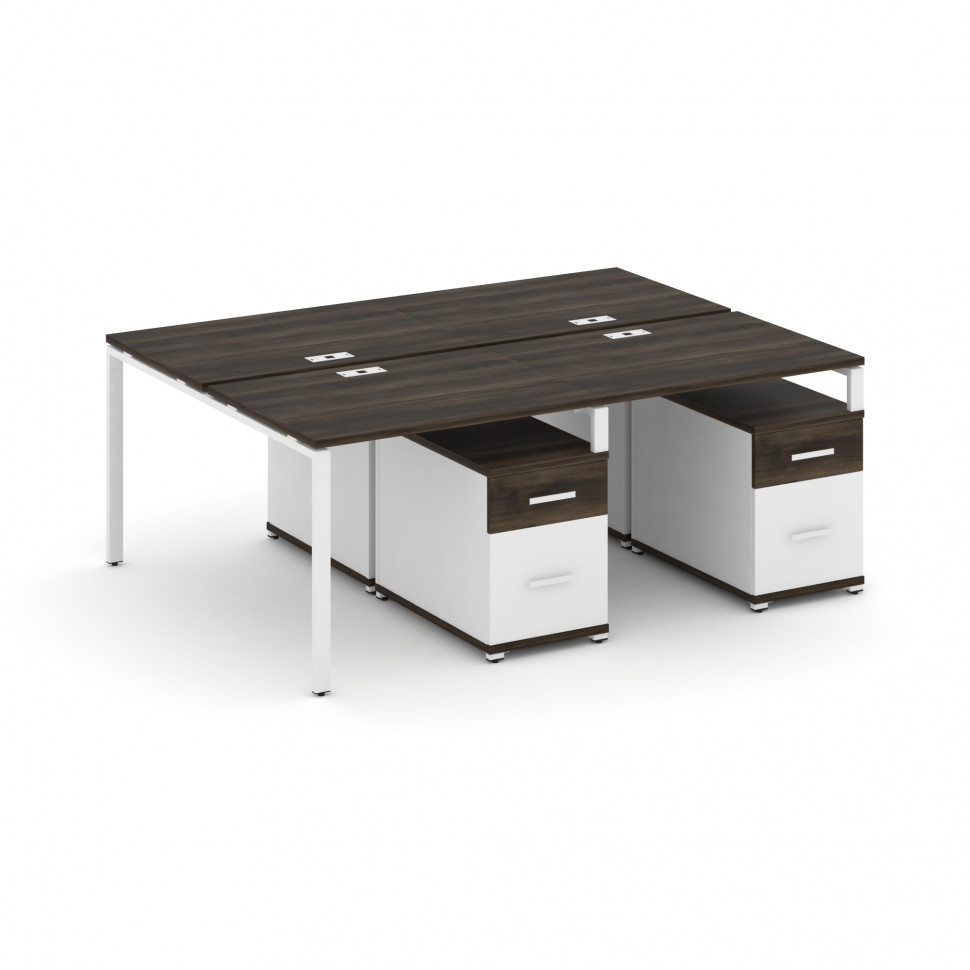 Concept Рабочая станция 4 места с 2 двухсторонними опорными тумбами CN.DRS-321 W Дуб Мали/Белый Брил