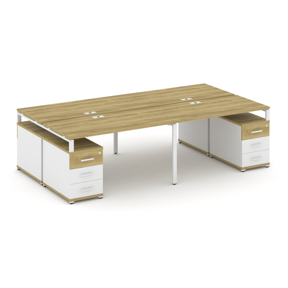 Concept Рабочая станция 4 места с 2 двухсторонними опорными тумбами CN.DRS-327 W Дуб Винченцо/Белый