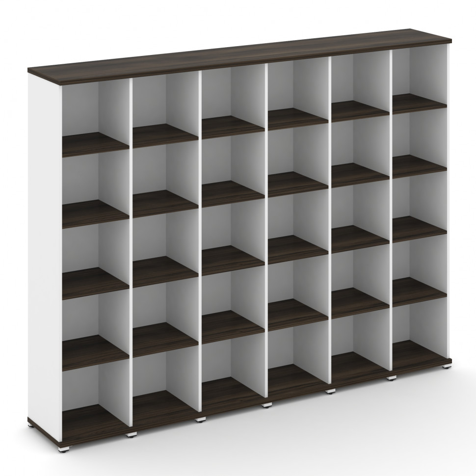 Concept Стеллаж 6 узких секций, 5 ниш CN.STU-560 Дуб Мали/Белый Бриллиант/Металл Белый 2500*420*1922