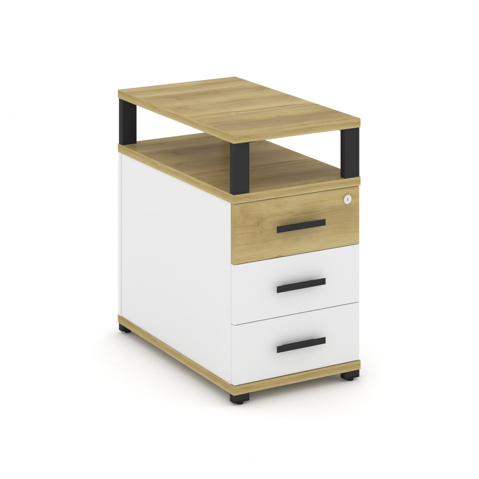 Concept Тумба приставная 3 ящ. с надставкой CN.TGP-001 B Дуб Винченцо/Белый Бриллиант/Металл Черный