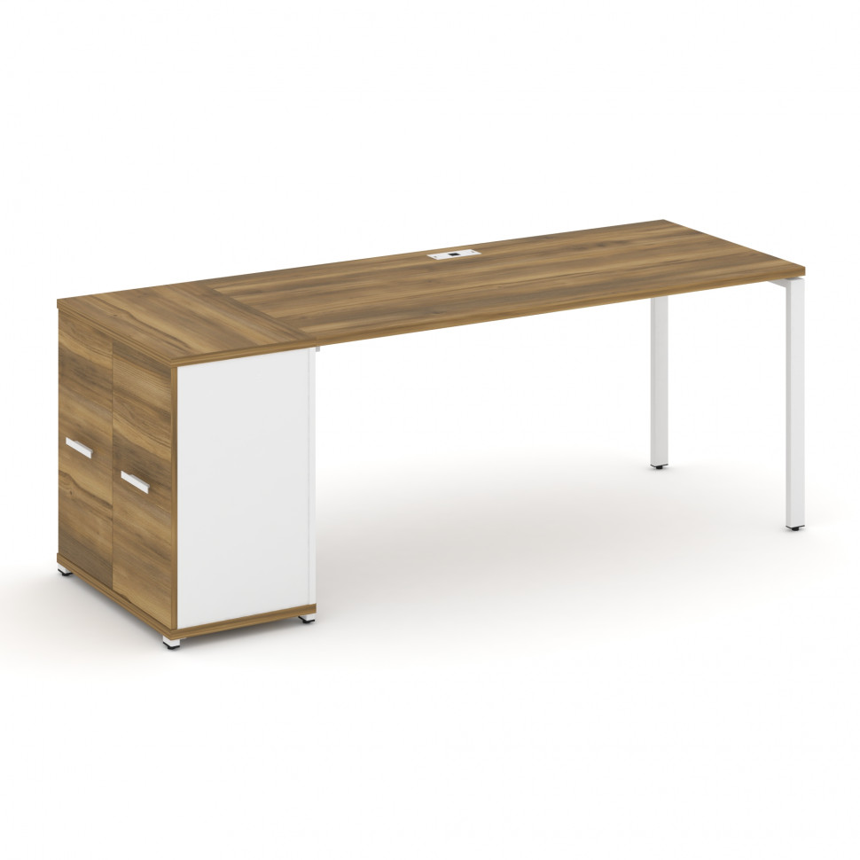 Concept Стол рабочий с опорным распаш. шкафом CN.SP-220 W Сандал Янтарный/Белый Бриллиант/Металл Бел