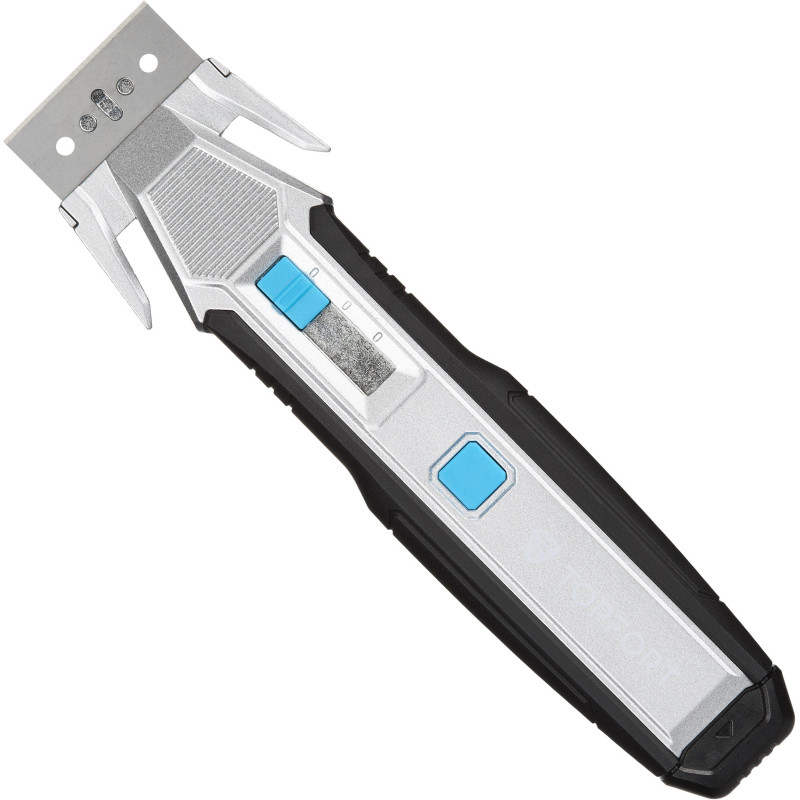 Нож универсальный скребок+д/вскр.упак.матер. TOPFORT,цинк+TPR,3 зап.лезв