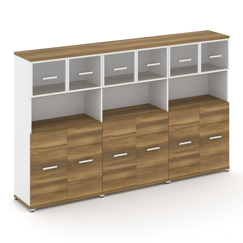 Concept Шкаф 3 широкие секции, 4 ниши CN.STS-435 RPW W Сандал Янтарный/Белый Бриллиант/Металл Белый/