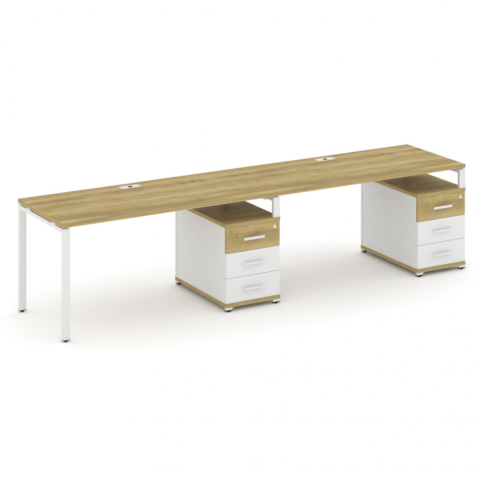 Concept Рабочая станция 2 места с 2 опорными тумбами CN.ORS-312 W Дуб Винченцо/Белый Бриллиант/Метал