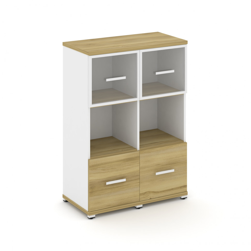 Concept Шкаф 2 узкие секции, 3 ниши CN.STU-325 RPW W Дуб Винченцо/Белый Бриллиант/Металл Белый/Прозр