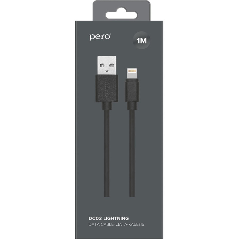 Кабель PERO, DC-03, 8-pin Lightning, 2.4А, 1м,  черный