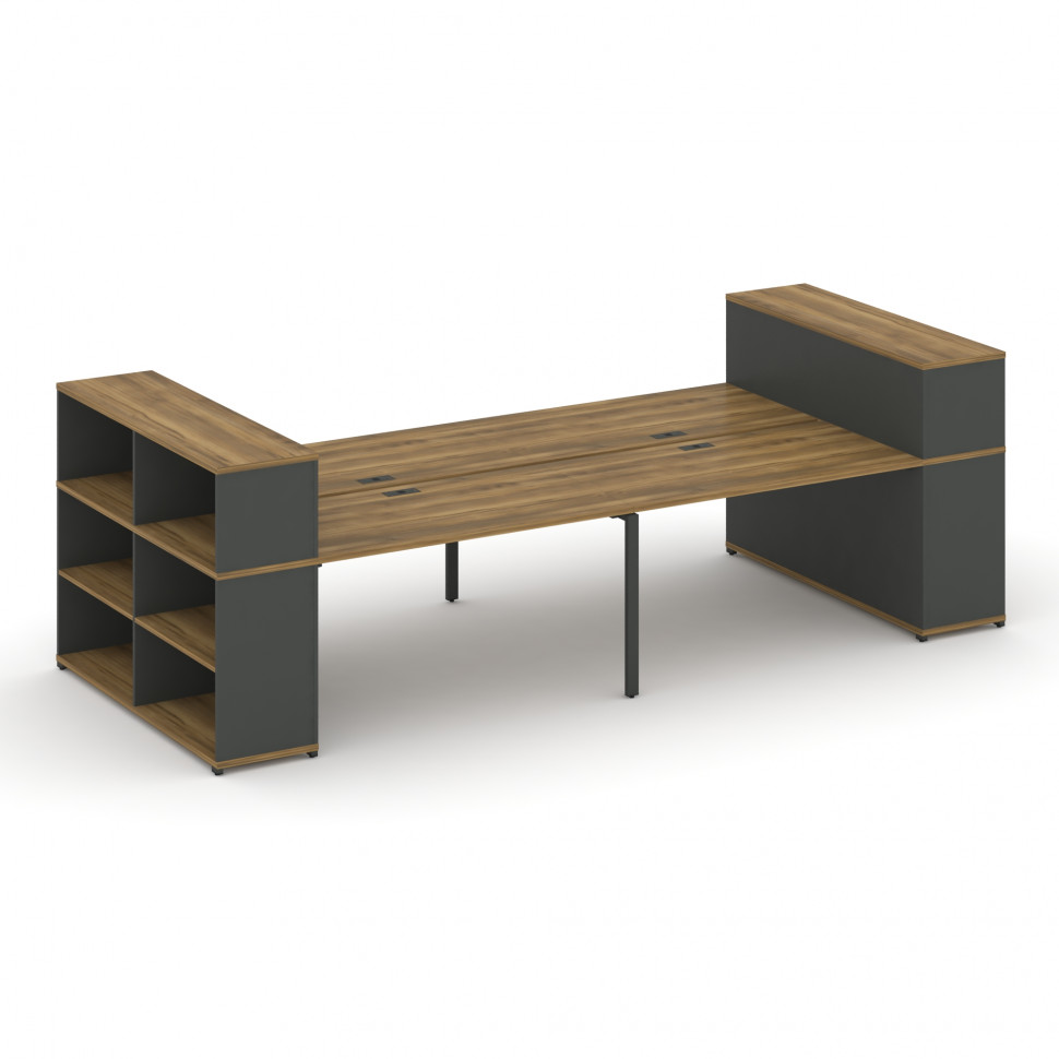 Concept Рабочая станция с опорными стеллажами с надставкой низ. CN.DRS-256 Сандал Янтарный/Антрацит/