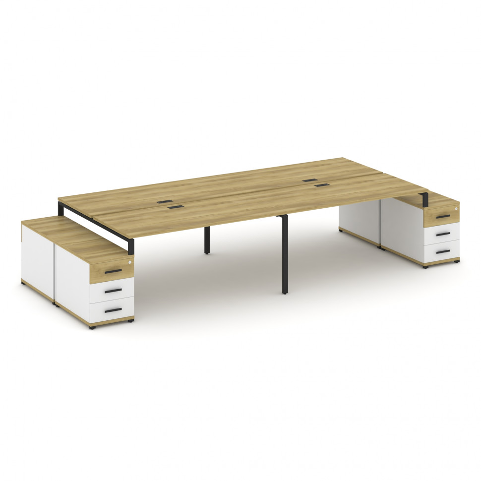 Concept Рабочая станция 4 места с 2 двухсторонними опорными тумбами CN.DRS-328 B Дуб Винченцо/Белый