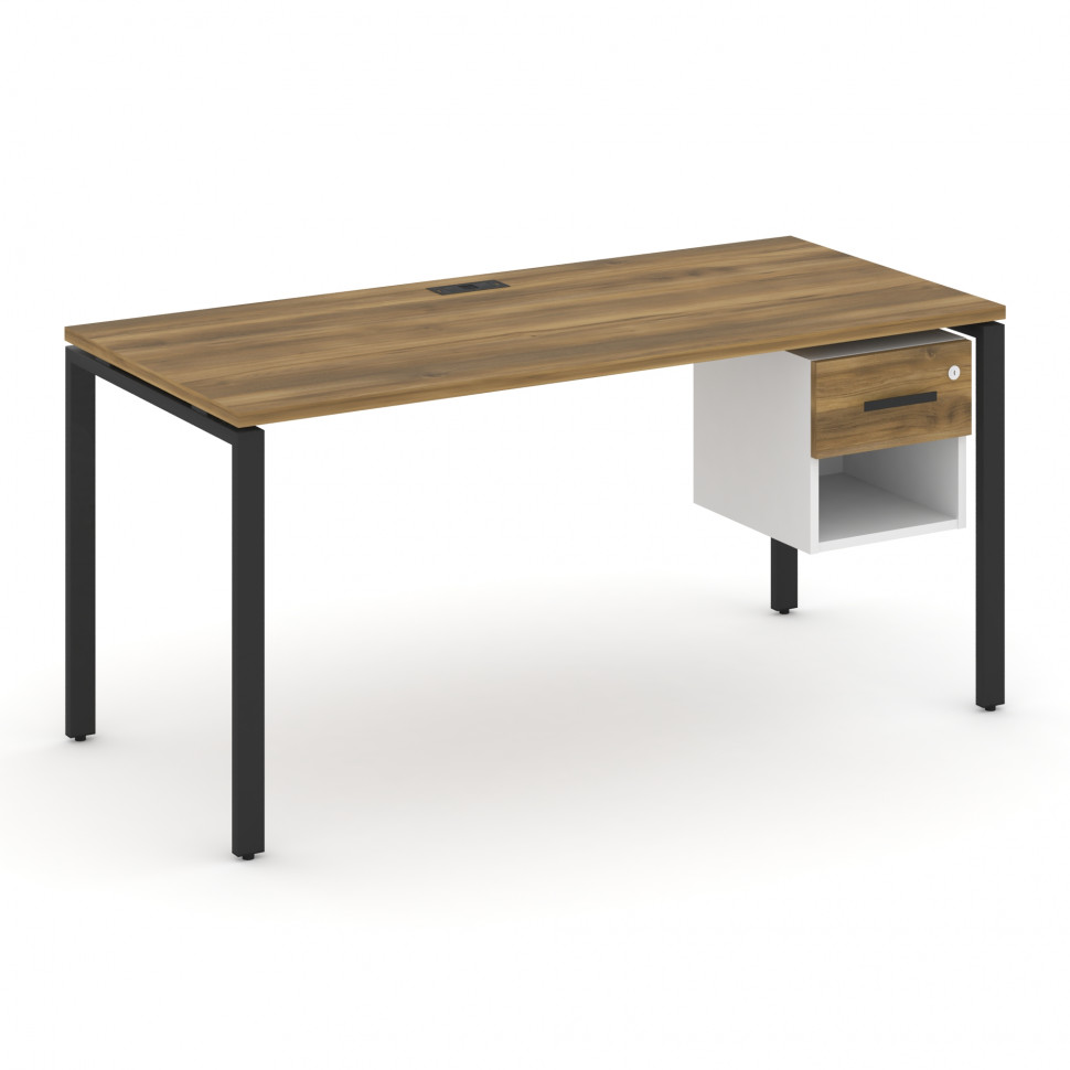 Concept Стол рабочий с подвесной тумбой 1 открытой нишей и одним ящ. CN.SP-120 B Сандал Янтарный/Бел