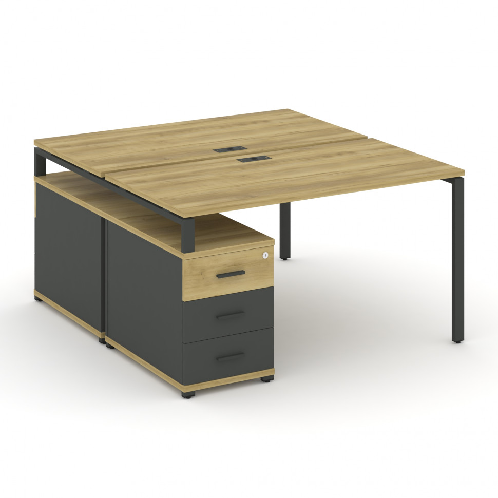 Concept Рабочая станция 2 места с двухсторонней опорной тумбой CN.DRS-301 A Дуб Винченцо/Антрацит/Ме