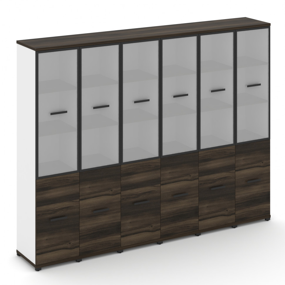 Concept Шкаф 6 узких секций, 5 ниш CN.STU-562 RMB B Дуб Мали/Белый Бриллиант/Металл Черный/Сатин 250