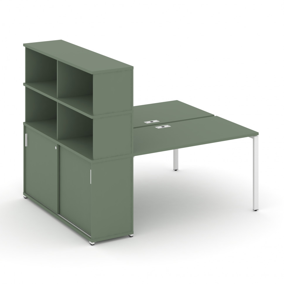 Concept Рабочая станция с опорным шкафом-купе с надставкой выс. CN.DRS-243 W Кобо/Металл Белый 1800*