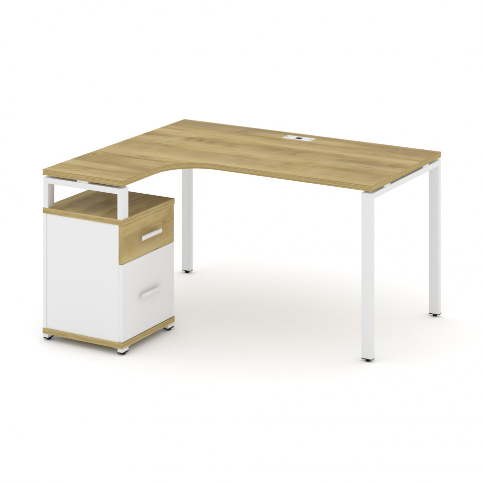 Concept Стол эргономичный с опорной тумбой CN.SA-306(L) W Дуб Винченцо/Белый Бриллиант/Металл Белый