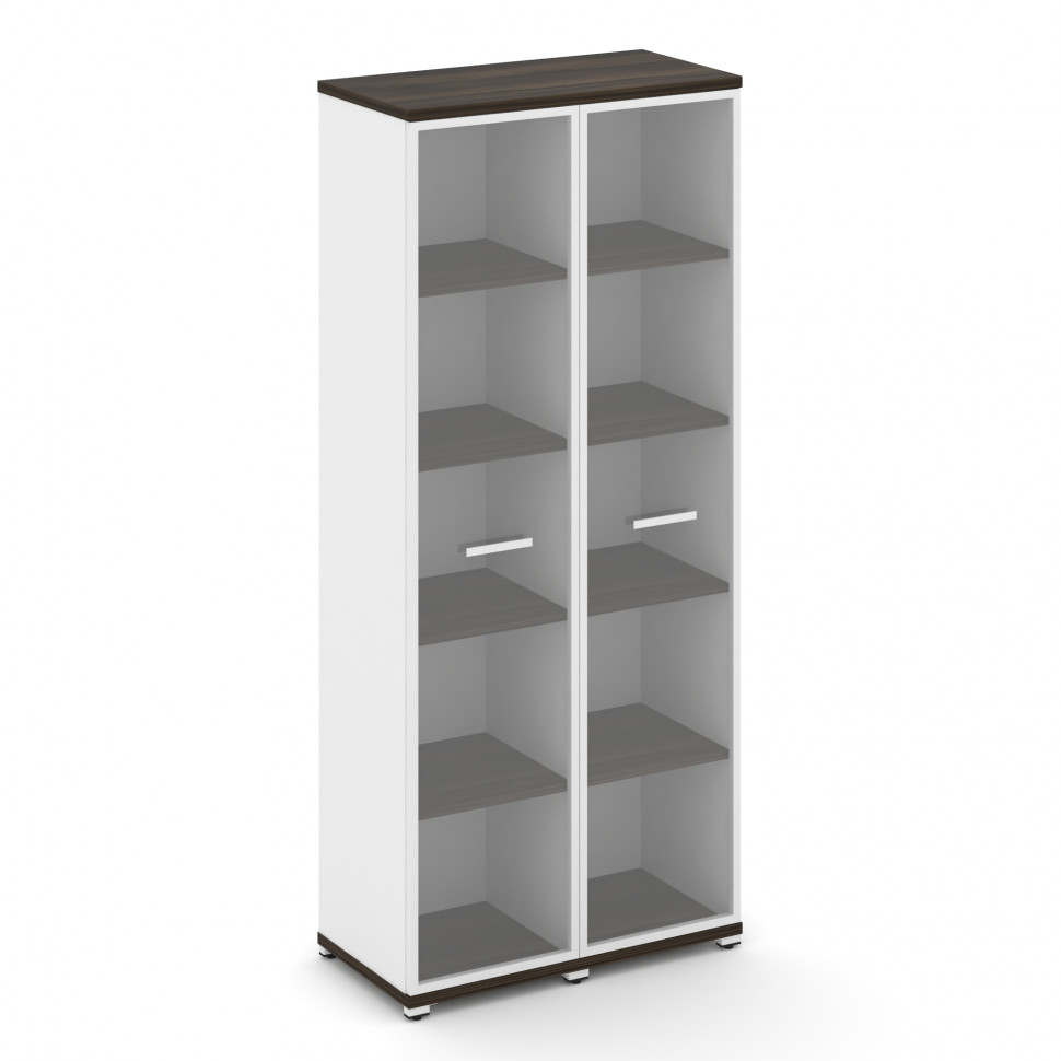 Concept Шкаф 2 узкие секции, 5 ниш CN.STU-528 RPW W Дуб Мали/Белый Бриллиант/Металл Белый/Прозрачный