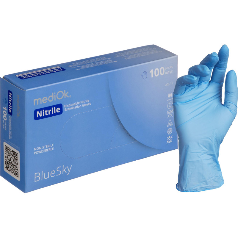 Перчатки mediOk нитрил.,голубой Blue Sky 4г., (L) 50пар/уп