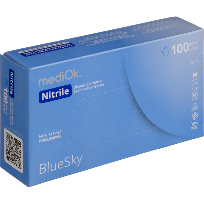 Перчатки mediOk нитрил.,голубой Blue Sky 4г., (L) 50пар/уп