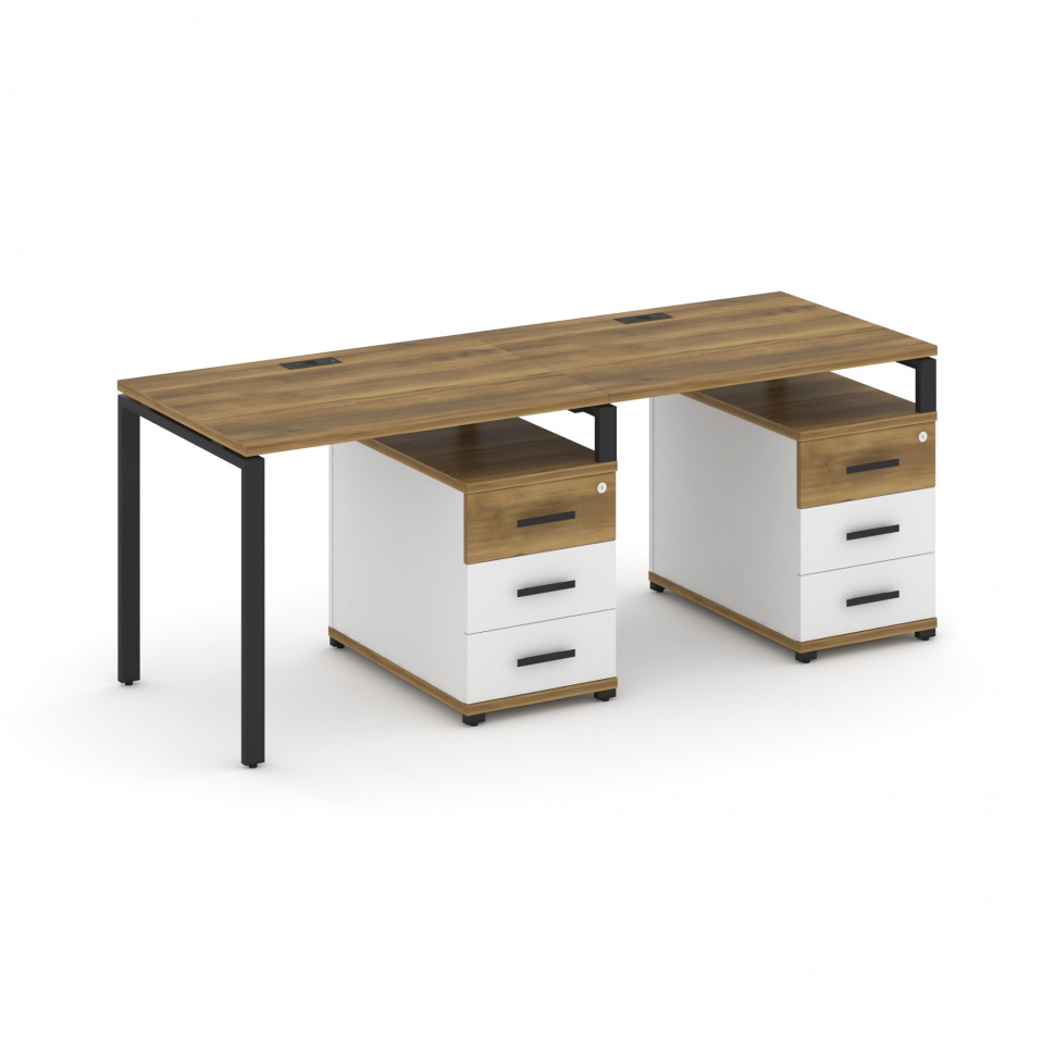 Concept Рабочая станция 2 места с 2 опорными тумбами CN.ORS-309 B Сандал Янтарный/Белый Бриллиант/Ме