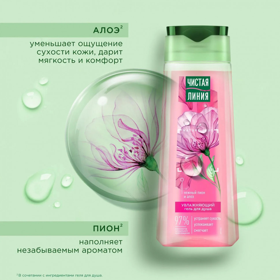 Гель для душа Чистая Линия  УВЛАЖНЯЮЩИЙ ПИОН И АЛОЭ 250мл