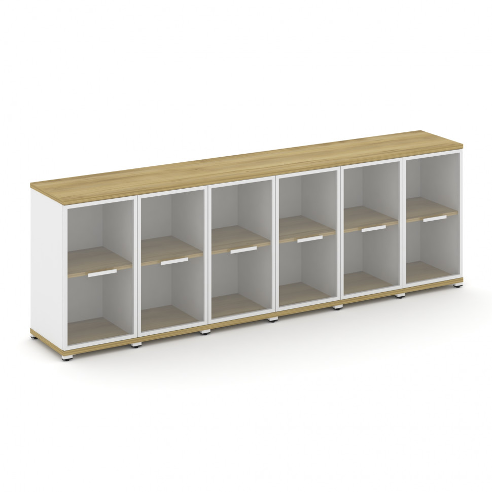 Concept Шкаф 6 узких секций, 2 ниши CN.STU-263 RPW W Дуб Винченцо/Белый Бриллиант/Металл Белый/Прозр