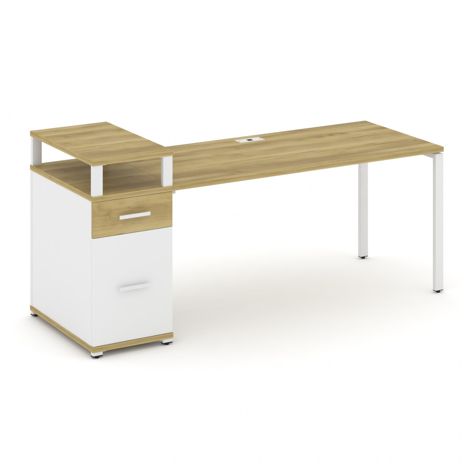 Concept Стол рабочий с 1 опорной тумбой CN.SP-416 W Дуб Винченцо/Белый Бриллиант/Металл Белый 2000*7 Concept Стол рабочий с 1 опорной тумбой CN.SP-416 W Дуб Винченцо/Белый Бриллиант/Металл Белый 2000*7