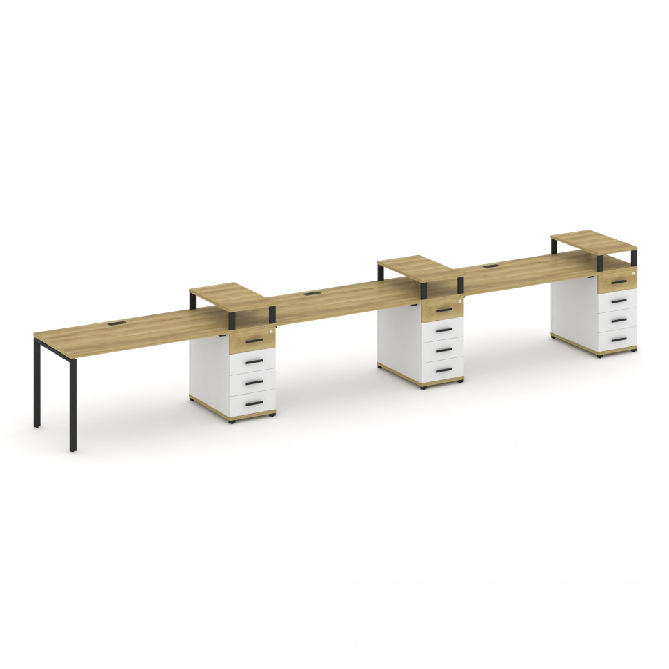 Concept Рабочая станция 3 места с 3 опорными тумбами CN.ORS-459 B Дуб Винченцо/Белый Бриллиант/Метал Concept Рабочая станция 3 места с 3 опорными тумбами CN.ORS-459 B Дуб Винченцо/Белый Бриллиант/Метал