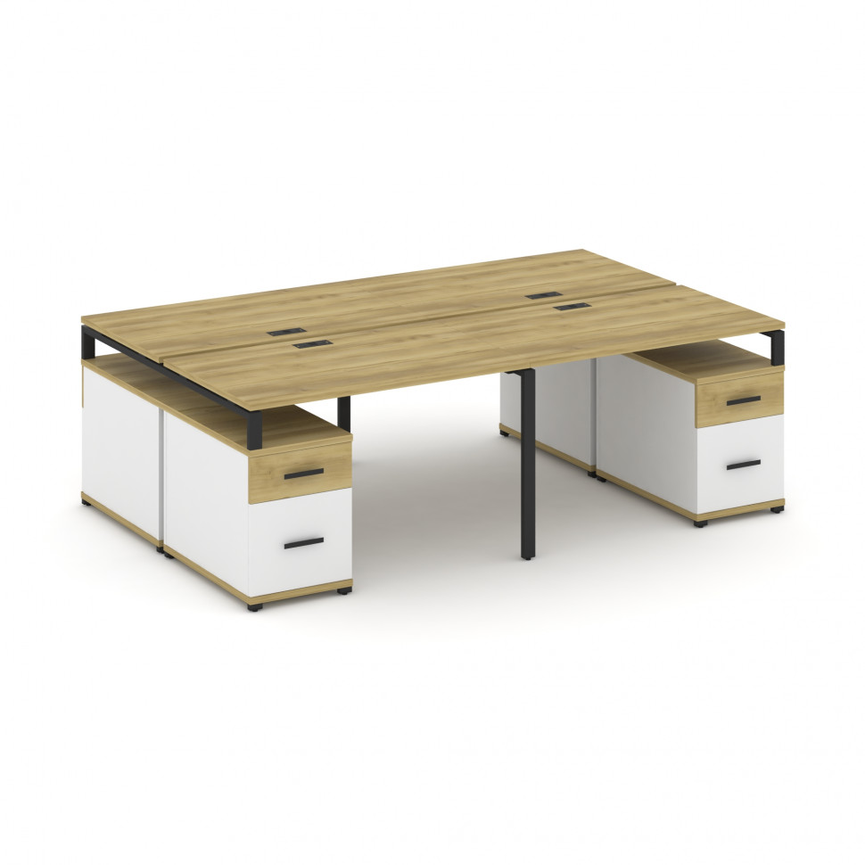Concept Рабочая станция 4 места с 2 двухсторонними опорными тумбами CN.DRS-330 B Дуб Винченцо/Белый Concept Рабочая станция 4 места с 2 двухсторонними опорными тумбами CN.DRS-330 B Дуб Винченцо/Белый