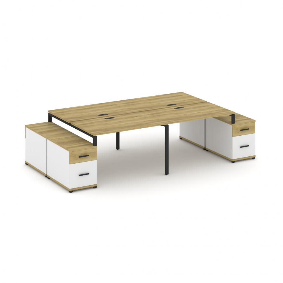 Concept Рабочая станция 4 места с 2 двухсторонними опорными тумбами CN.DRS-330 B Дуб Винченцо/Белый Concept Рабочая станция 4 места с 2 двухсторонними опорными тумбами CN.DRS-330 B Дуб Винченцо/Белый