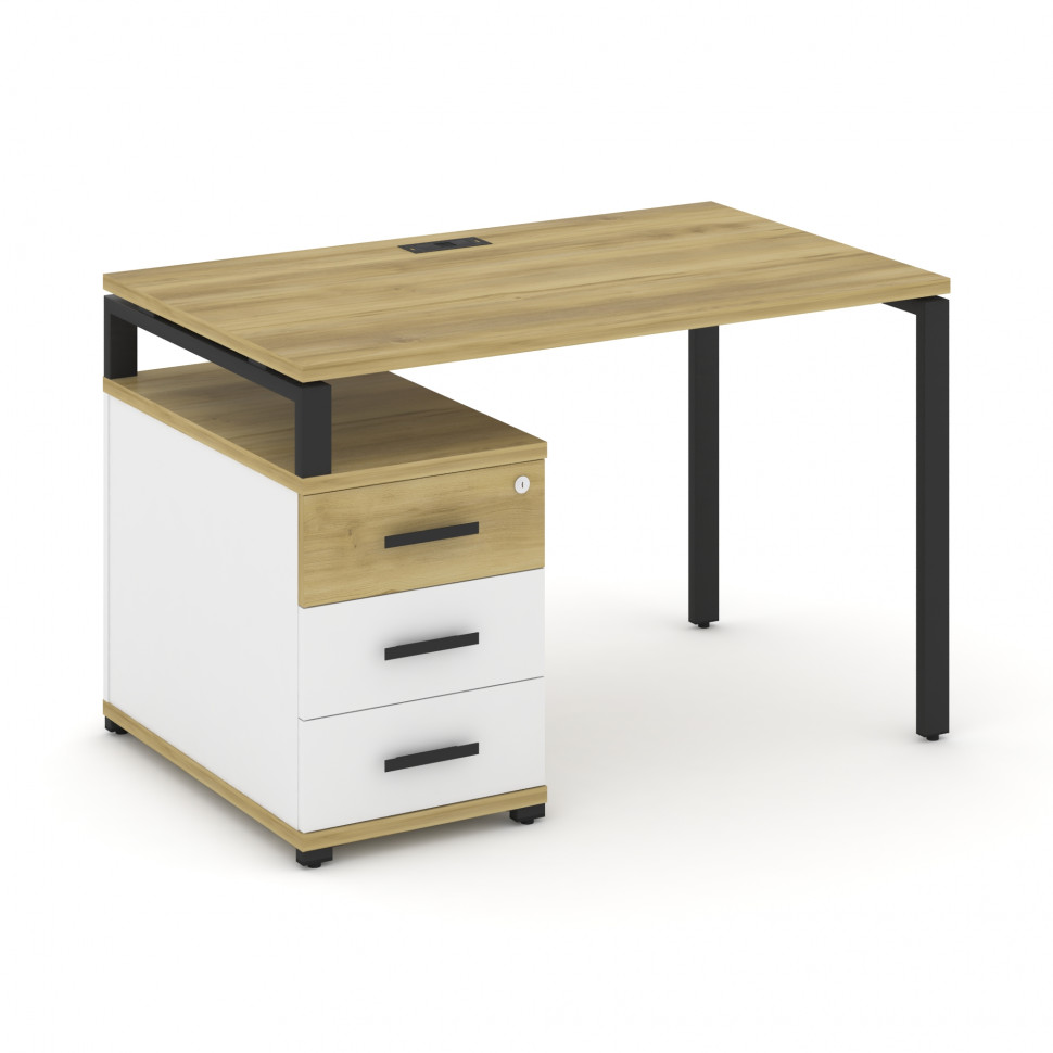 Concept Стол письменный с 1 опорной тумбой CN.SP-302 B Дуб Винченцо/Белый Бриллиант/Металл Черный 11