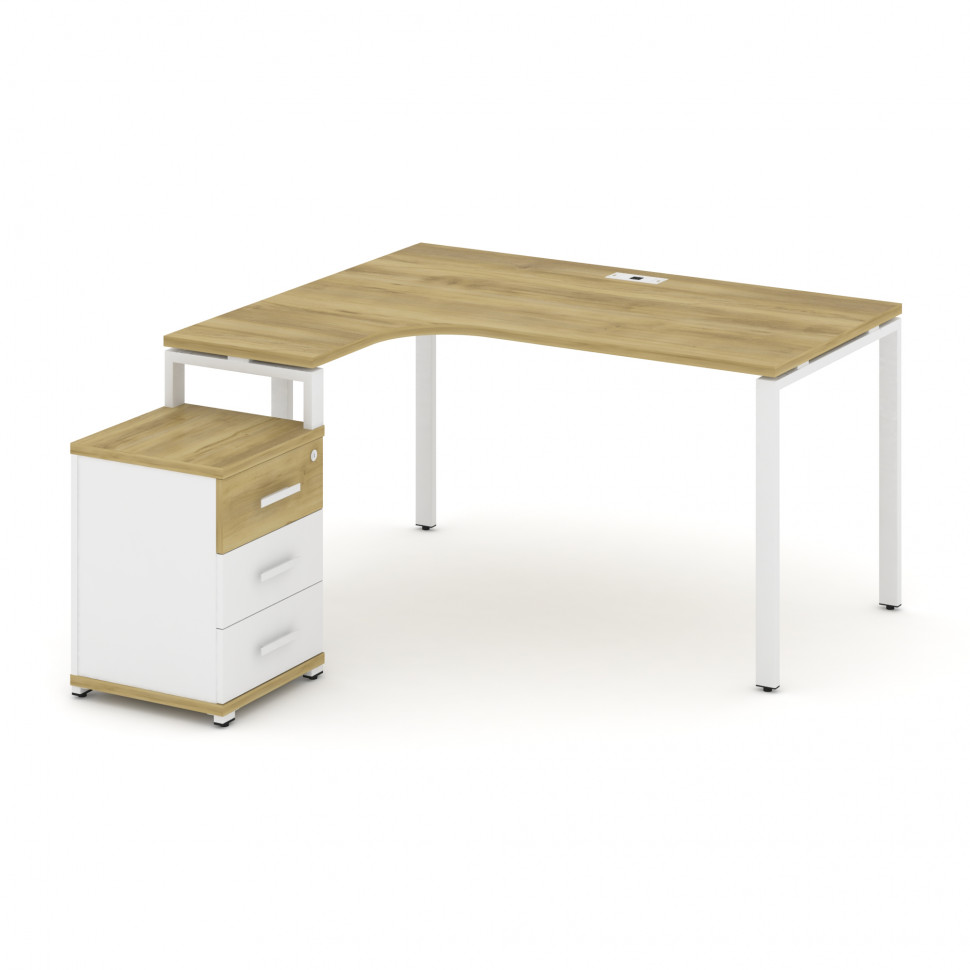 Concept Стол эргономичный с опорной тумбой CN.SA-305(L) W Дуб Винченцо/Белый Бриллиант/Металл Белый