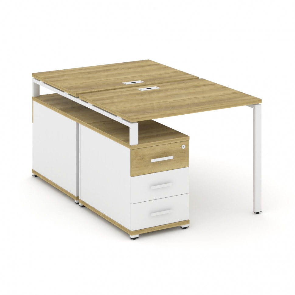 Concept Рабочая станция 2 места с двухсторонней опорной тумбой CN.DRS-301 W Дуб Винченцо/Белый Брилл